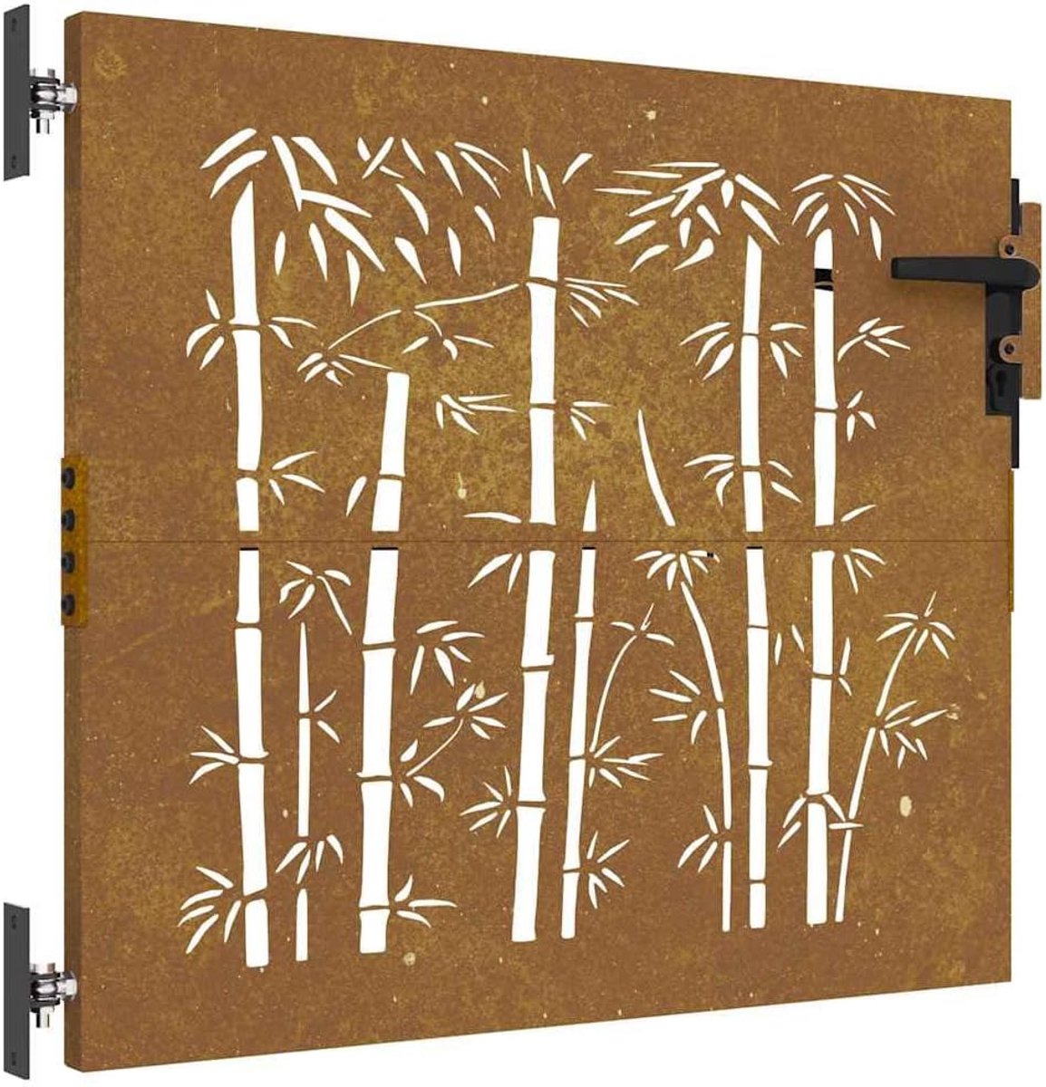85 x 100 cm van cortenstaal met bamboe-design, lasergesneden, afsluitbaar, robuust en duurzaam voor tuinhek
