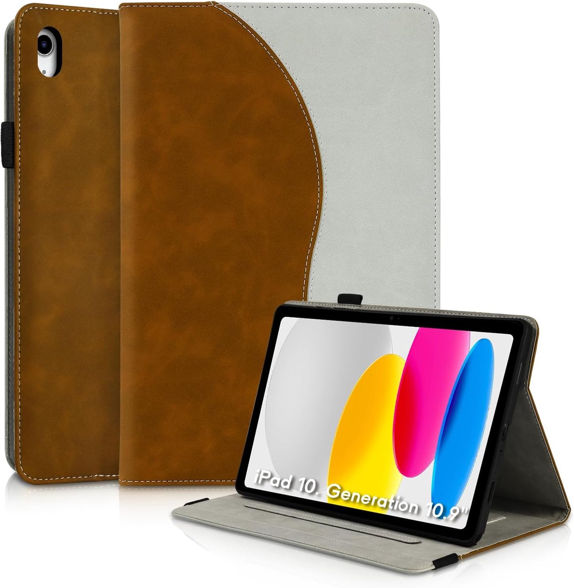 Hoes voor iPad 10 (10,9 inch, model 2022, 10e generatie) beschermhoes ultradun PU-leer met standaard functie en pennenhouder tablethoes voor iPad 10e generatie 10,9 inch cover case bruin