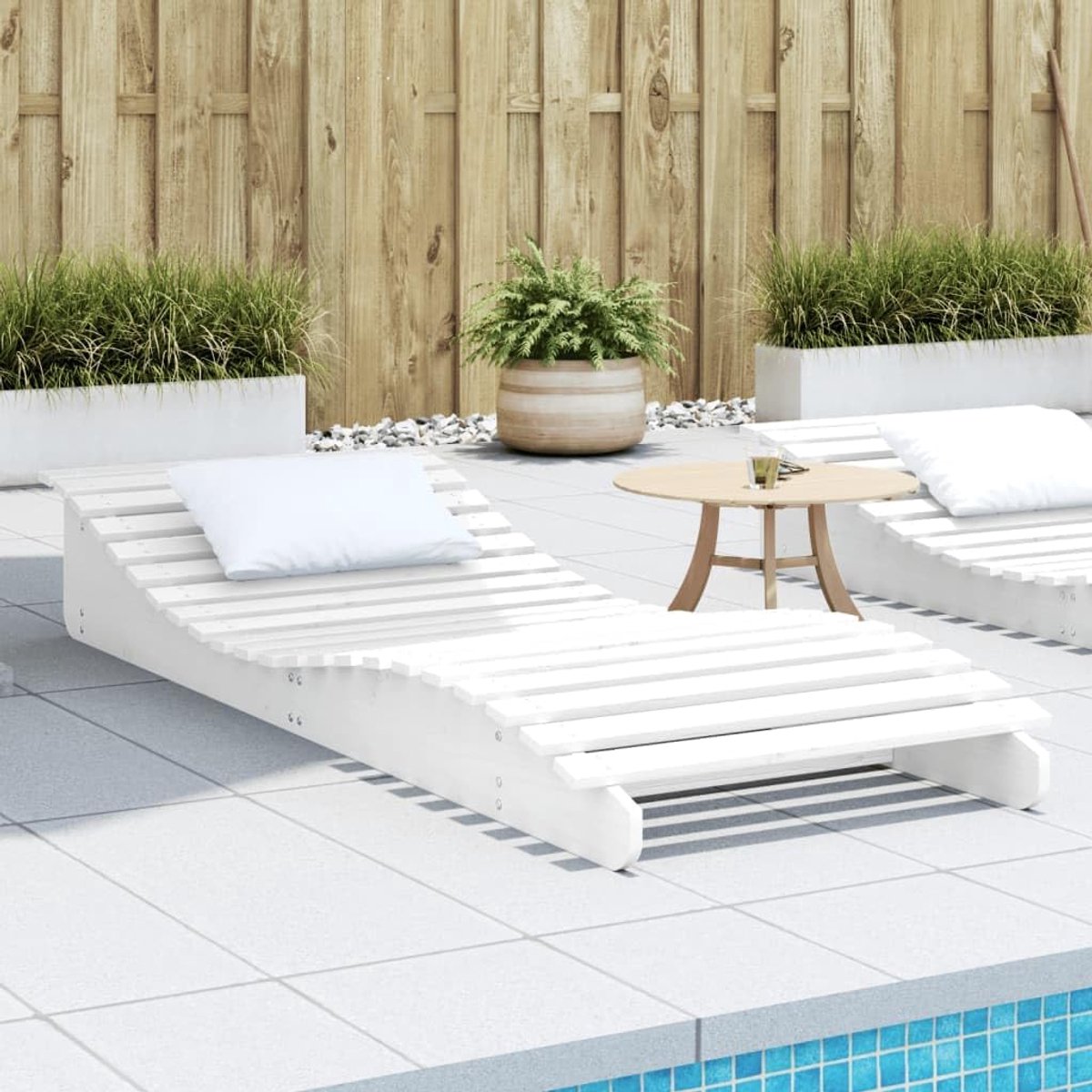 Wit, 205 x 80 x 31,5 cm, van massief grenenhout, ligstoel, ligbed voor de tuin, 832585