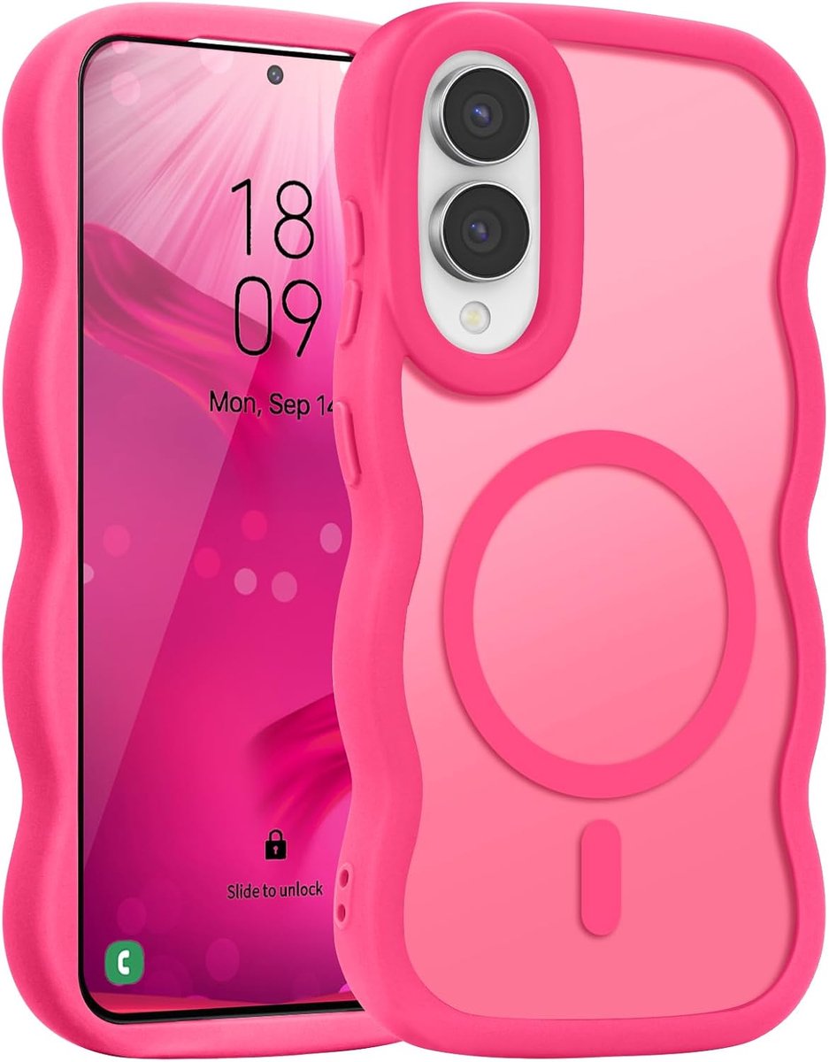 Magnetisch hoesje voor Samsung S25 Edge Doorschijnend mat schattig krullend golvend frame telefoonhoes, zachte TPU-bumper, slim fit, schokbestendige beschermhoes voor Samsung S25 Edge