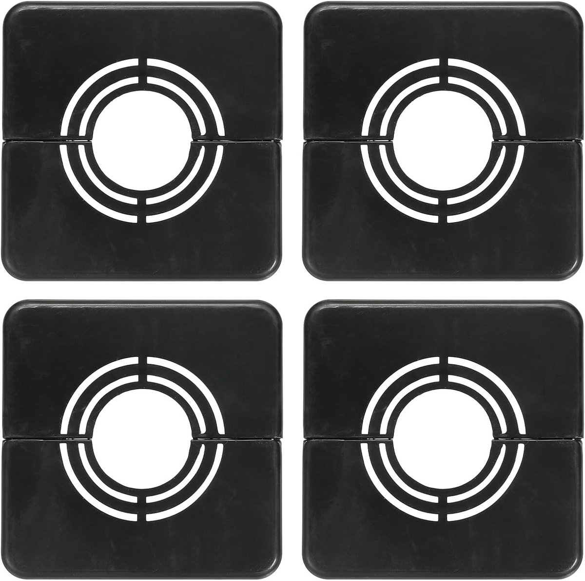 4 stuks deelbare flens voor wandmontage, 0,79 inch (20 mm) van kunststof, vierkant, verstelbaar, deelbare flenss, slangafdekking om op te steken, ring onder wastafel, radiatorslang, zwart
