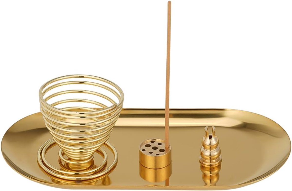Dailygoods- Wierookhouder Messing - Wierookbrander met Zeef - Wierookstokjes/Kegels - Meditatie/Yogaruimte - Duurzaam - Eenvoudig Schoon te Maken