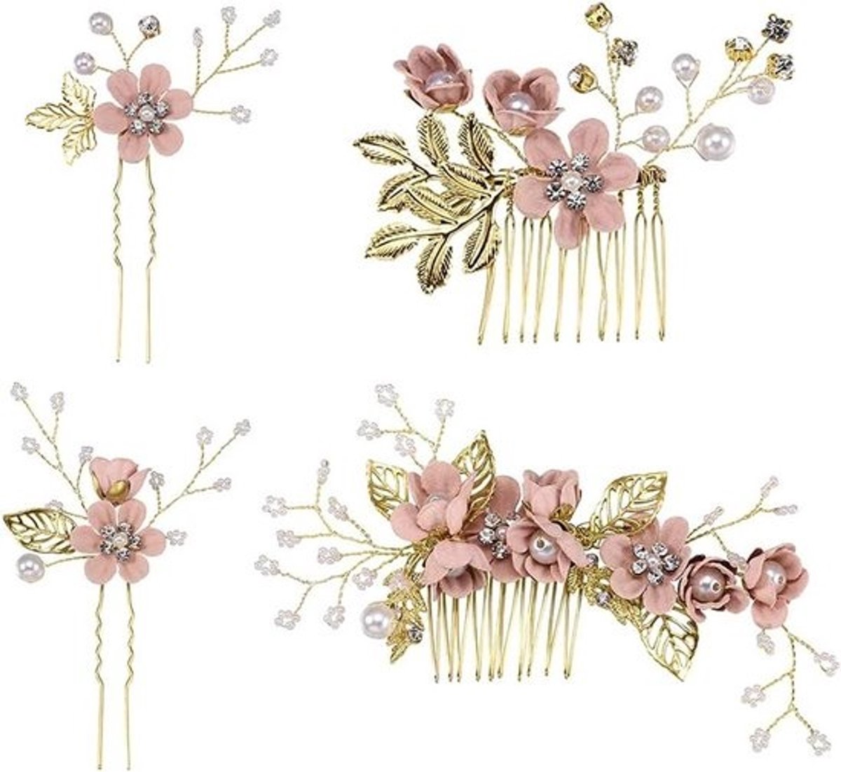 Bruiloft Haarspelden - Bruids Haar Pins - Feestelijke Gelegenheid - Decoratieve Parel - 3 Stuks - Roze