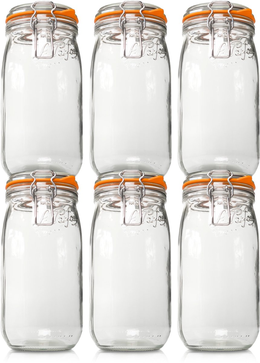 Le Parfait 1500ml Weckpotten Set (6x 1500ml) | OP=OP VOORDEELSET | 6 Weckpotten van 1500 ML | Premium A-kwaliteit | Robuust en Voedselveilig | Ideaal als voorraadpot, inmaakpot of conserveerpot | Made in France