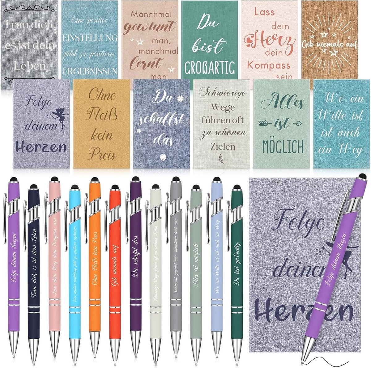 Dailygoods- Notitieboeken - Inspirerende Vintage Notitieboeken - Mini-Notitieboeken - Balpennen met Citaten - Cadeaus voor Collega's - Geschikt voor S
