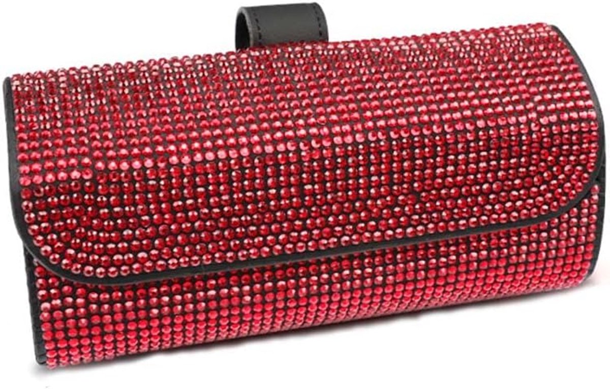 Dailygoods- Brilhouder voor auto - Strass Bling - PU leer - Compact ontwerp - 6,5 cm x 7,5 cm - Duurzaam en stevig - Brillenkoker