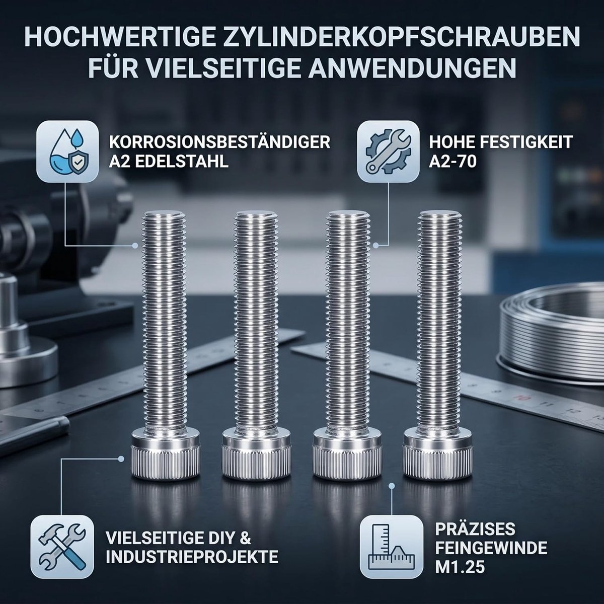 Dailygoods- Inbusschroef A2-70 Roestvrij Staal - Zeskantbout - 10 Mm Draaddiameter - 8 Stuks - Corrosiebestendig - Ideaal voor Doe-het-zelfprojecten