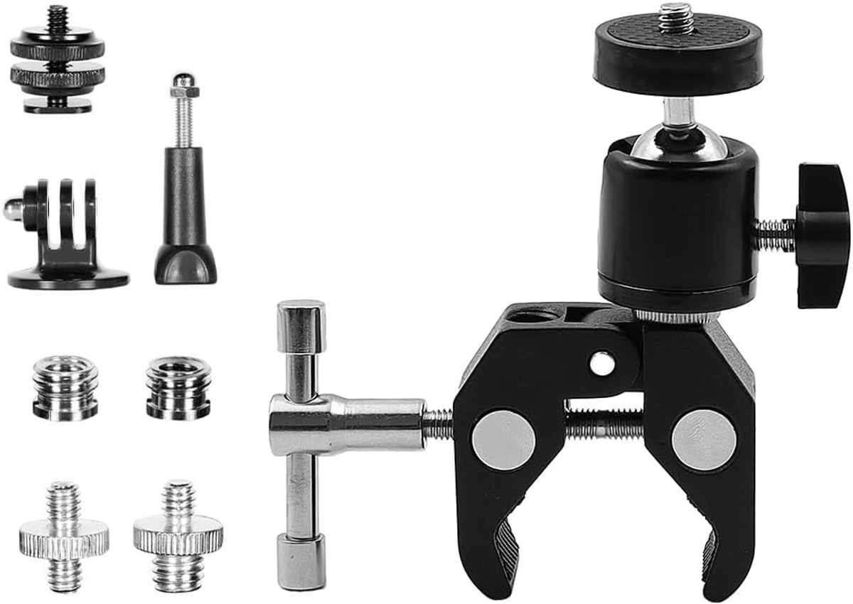 Dailygoods - Klem met Balhoofd - Camera Mount - Aluminium - Draad Adapter - Flitslicht - Geschikt voor DSLR-camera's