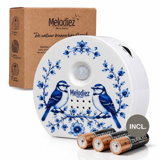 Melodiez Vogelhuisje Met Geluid - Box Incl. Batterijen en 5 Natuurlijke Vogel, Oceaan en Jungle geluiden - Vogelgeluiden Huisje Voor op Toilet - Vogelgeluiden Huisje met Sensor - Delftsblauw