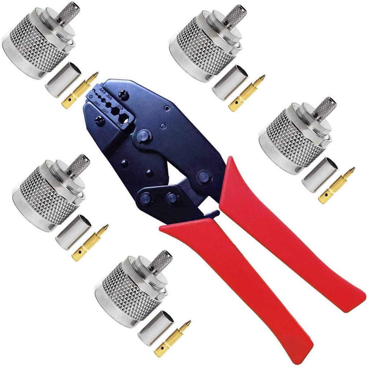 5 stuks N-type stekker en krimptang kit, 5 stuks N type mannelijke krimp RF connector en krimptang kabelschoenen voor RG58 LMR195 RG223 RG142 SYV50-3 coaxkabel