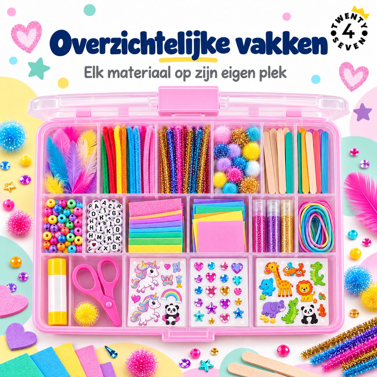 Twenty4seven® Knutselkoffer 1500+ Delig - Knutselspullen met Unicorn en Kralen - Knutselen Speelgoed Meisjes en Jongens vanaf 5 Jaar - Sinterklaas Cadeau en Kerstcadeau — cadeau in Hobby - foto 2