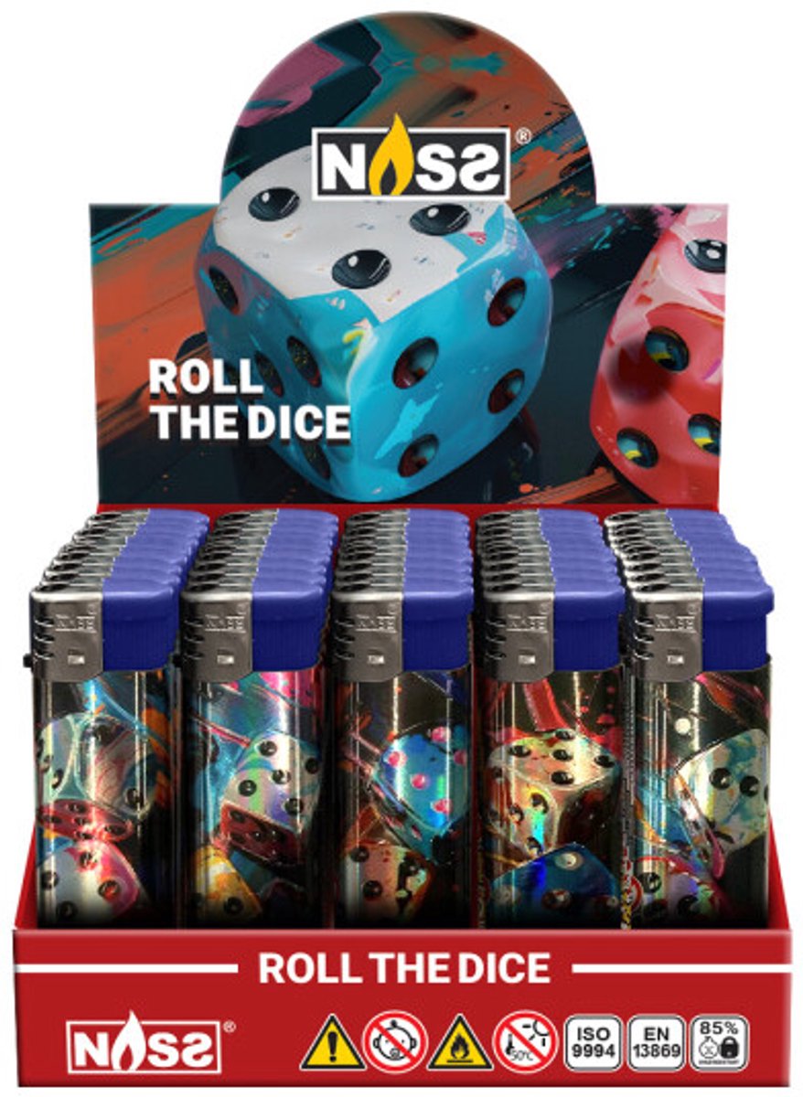 Elektronische aansteker hervulbaar - Design Roll the Dice - Display 50 stuks - wegwerpaansteker - electronic lighter - klik aanstekers