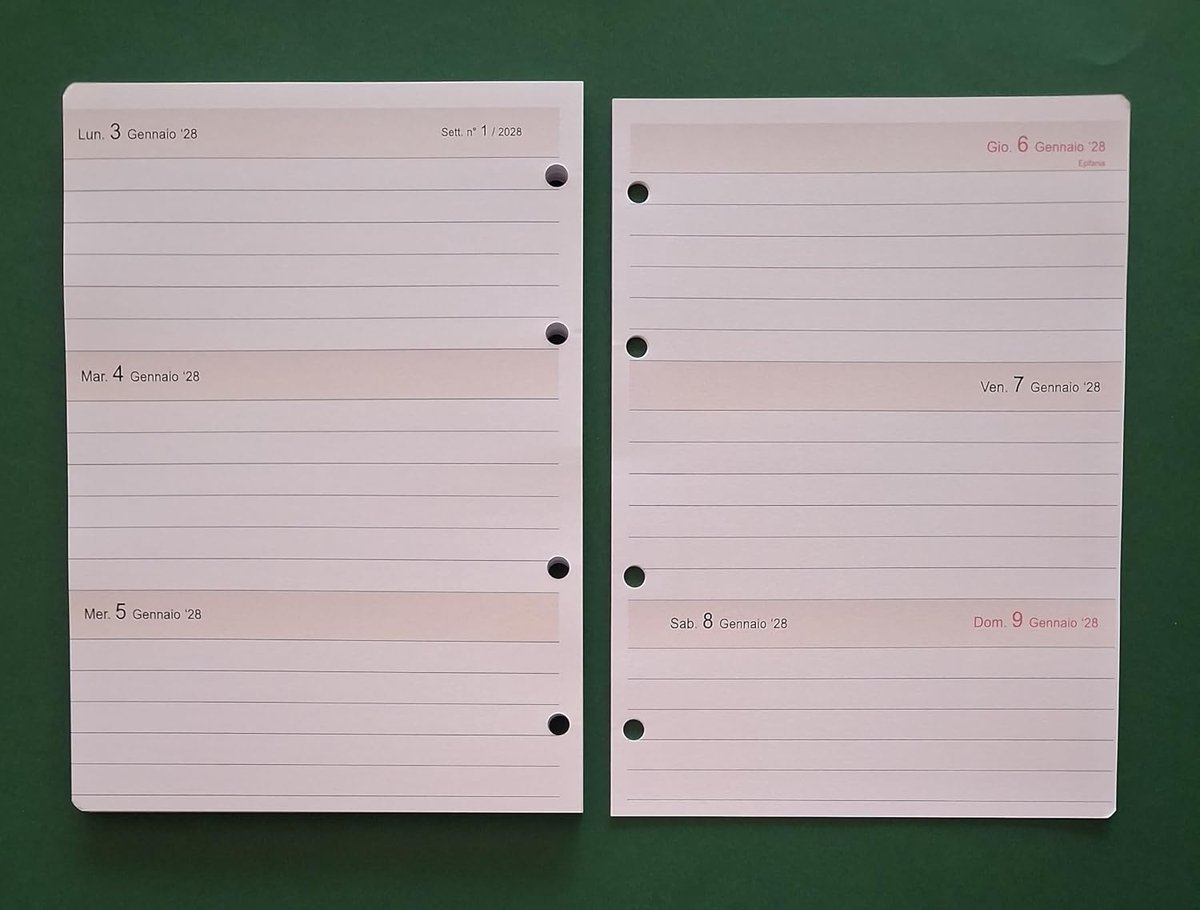 {parent::item_name.value}} ricambio per raccoglitore A5 a 4 ANELLI calendario settimanale