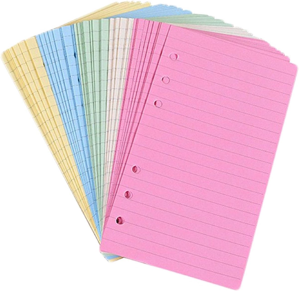 Gekleurd gelinieerd Notitiepapier voor Filofax - 6 geperforeerde gaten, losbladig navulbaar gevoerd papier, dagboekplanner inserts vullingen voor notities vergadering reizen record 50 vellen/100