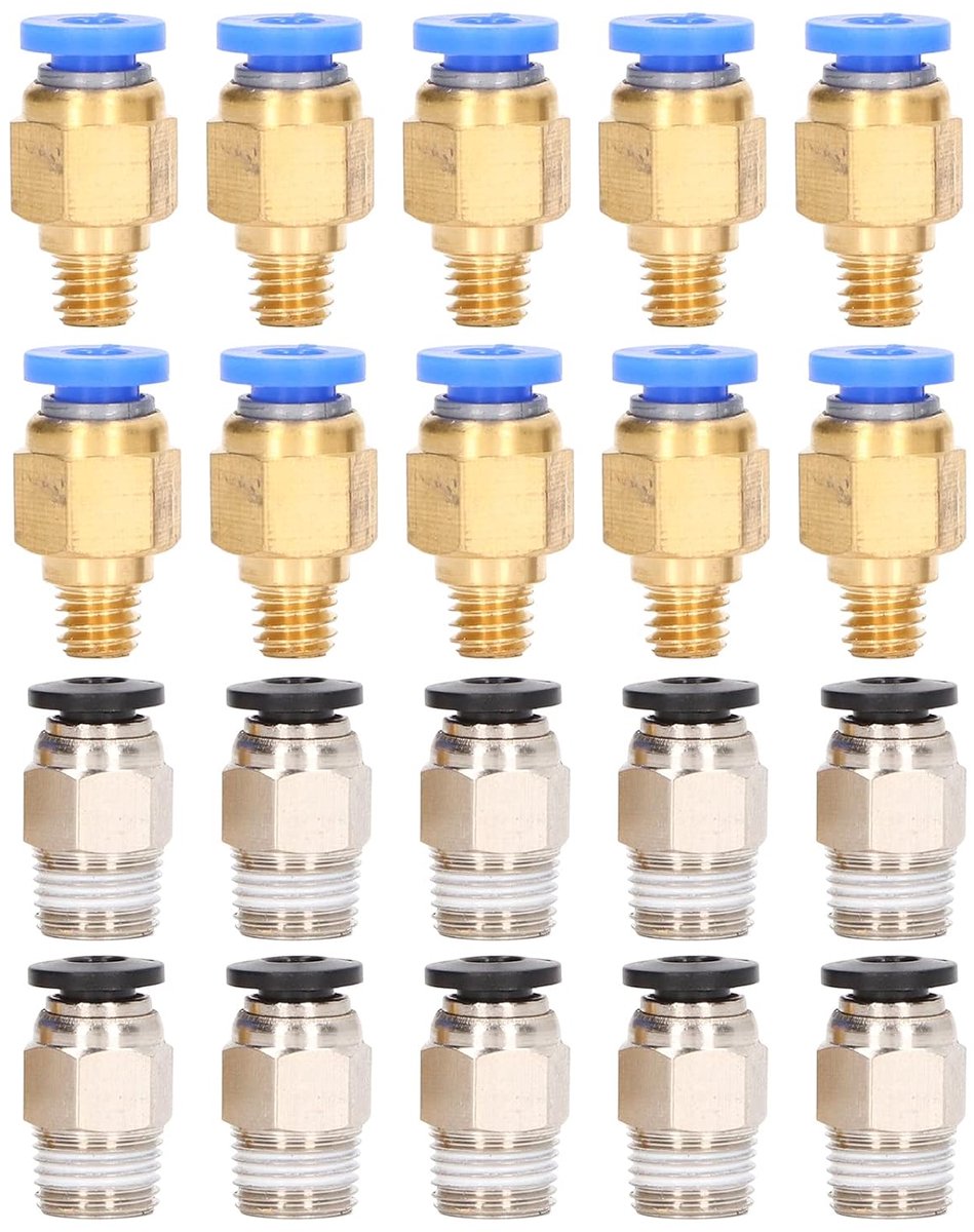 20-delige 3D-printer Pneumatische Fitting Messing PC4-M6+ Roestvrij Staal PC4-10 Accessoireset voor Ender 3/3 Pro/3 V2/Ender 5/5 Pro/5 Plus CR-10