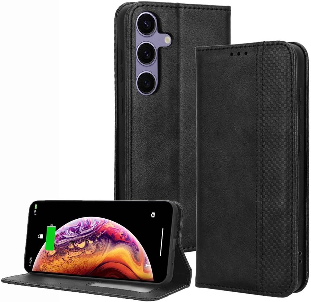 Portemonnee Hoesje voor Samsung Galaxy S25 FE, Flip Cover met Kaartsleuven en Geldcompartiment, Schokbestendig, Magnetische Sluiting, Stand Functie -Zwart
