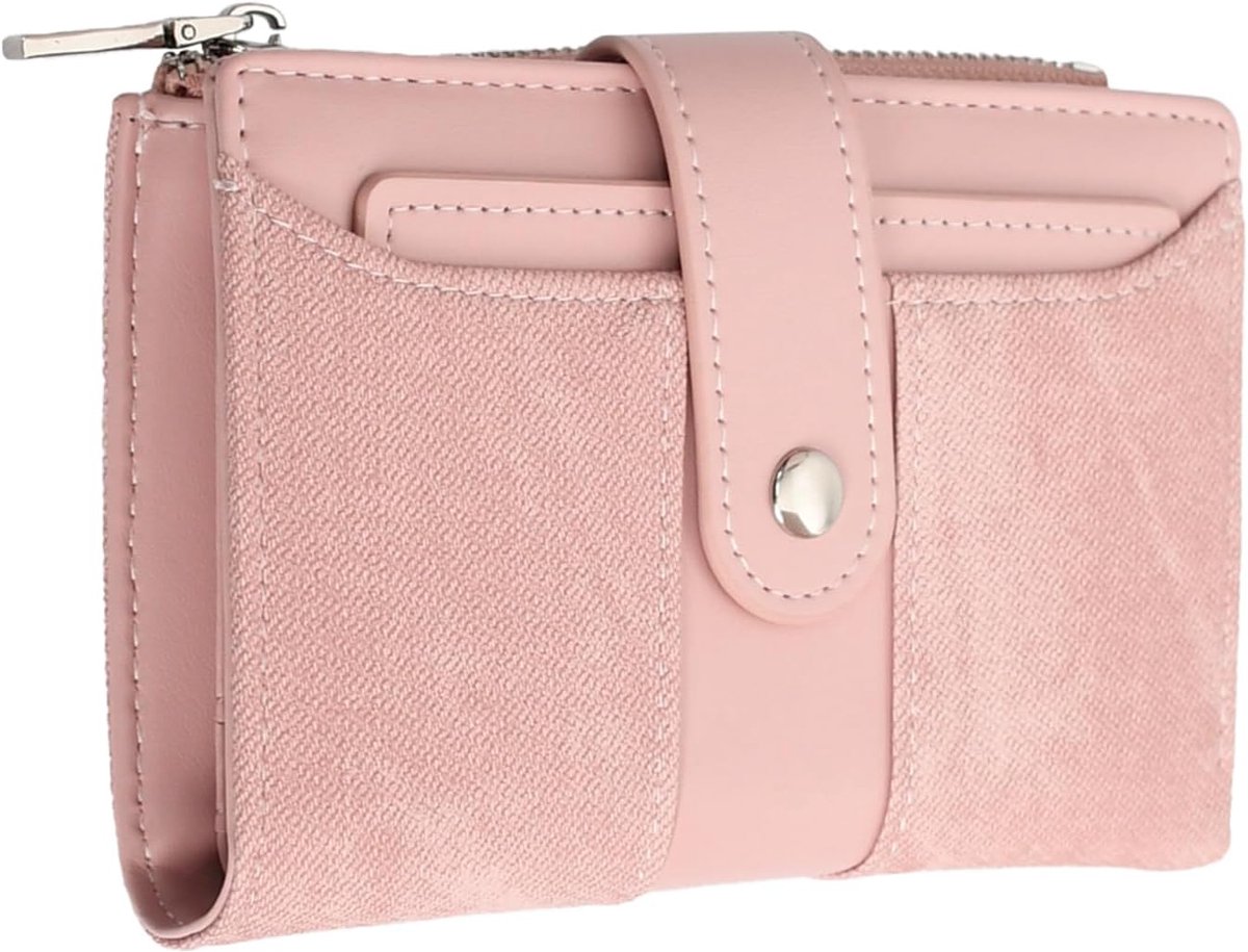 Portemonnee voor dames, mini-PU-kunststof, 22 kaarten, 14 x 9 x 4 cm, voor dagelijks gebruik, reizen, cadeau voor mama, tiener, vriendin, Roze, 14 x 9 cm, Hedendaags