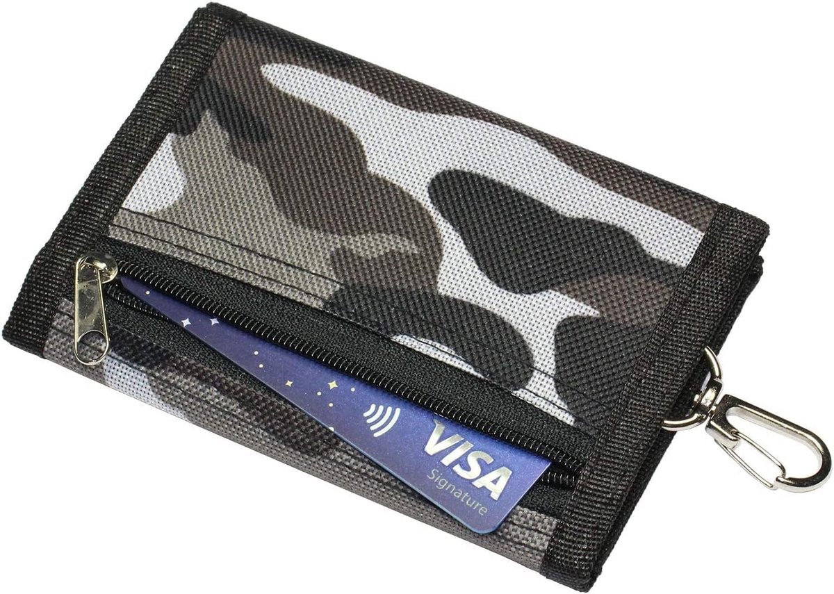 Portemonnee, Camouflage Portefeuilles voor Jongens Vans Sport Portemonnee Trifold Camo Portemonnee met Magic Sticker +Ritszak+Metalen Sanp voor Kinderen Jongen Tiener Kerst