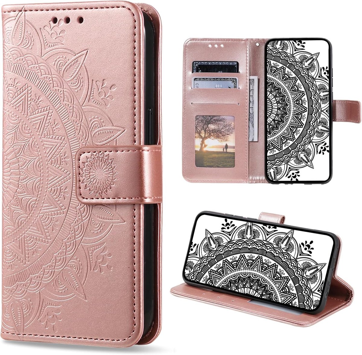 Hoesje voor iPhone 12 / iPhone 12 Pro, Telefoonhoesjes met Pasjeshouder, schokbestendig Telefoon Portemonnee Case beschermhoes voor iPhone 12 / iPhone 12 Pro (Roségoud)