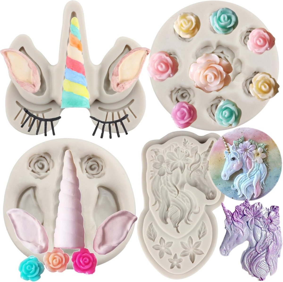 siliconen mal eenhoorn oren hoorn fondant mallen roos bloem snoep mal voor taart decoratie cupcake topper chocolade snoep kauwgom pasta set van 4