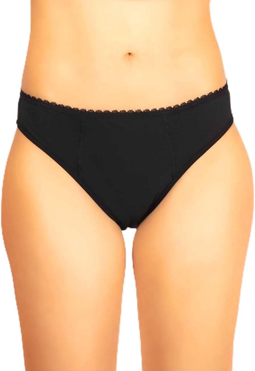 PRESSION Klassieke menstruatieslip voor tieners, met elastische kant in de taille, ref lila T16 jaar, absorberend en herbruikbaar, Zwart, 16 Jaren