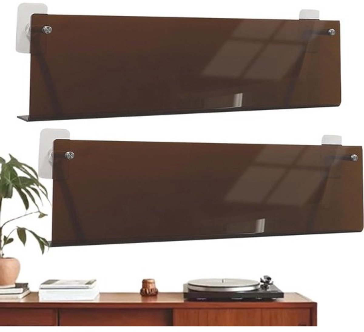 Grammofoonplaten - zelfklevende houder voor de muur, transparante plank, montagerail zonder boren, modern accent in het interieur | woning lounge suite studio lezen record notebook arrangement
