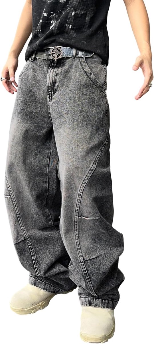 Jeans voor heren, met onregelmatige naden, denim, brede pijpen, hiphop, modieus, casual, streetwear