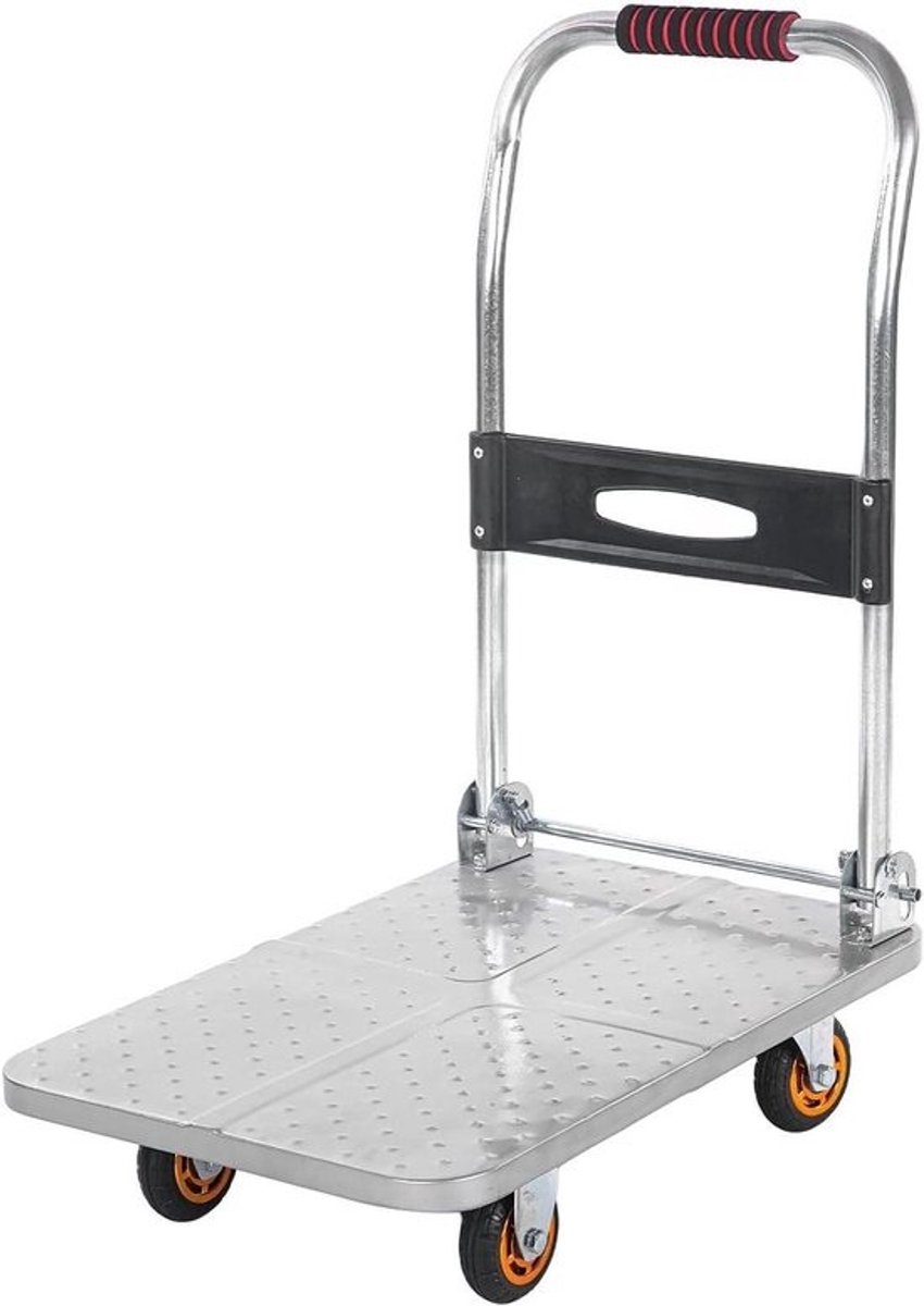 Platformwagen - Handkar Trolley - Zware Lasten Verplaatsen - Opvouwbaar Sterk Staal - 500KG Capaciteit - Zilverkleurig
