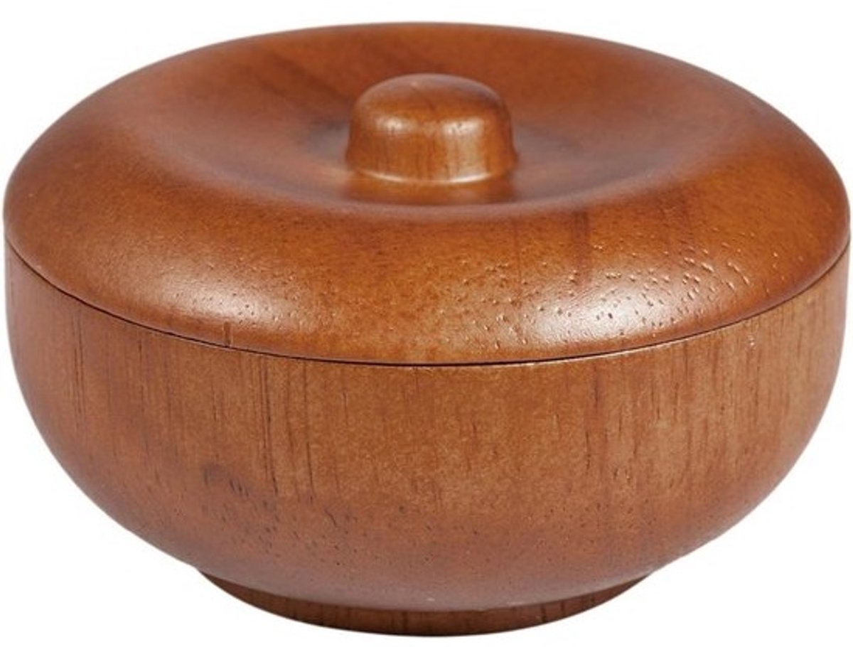 Scheerkom Hout - Zeep Houder Deksel - Natte Scheerbeurt - Duurzaam Rubberwood - 9.7 x 5.3 cm - Bruin