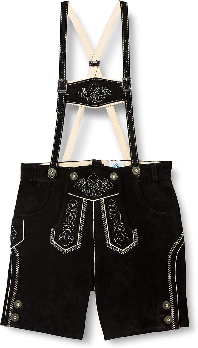 jongens kinderlederen broek kort zwart geborduurd, ZWART (zwart),