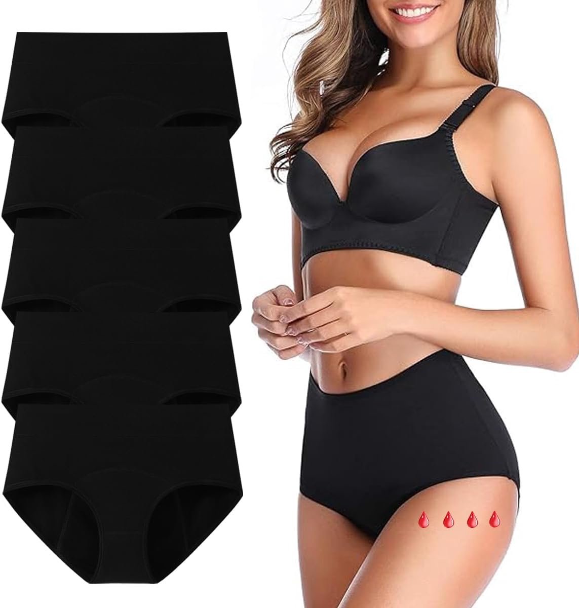5 stuks heavy flow absorberende menstruatiebroekjes voor vrouwen, middelhoge taille, lekvrij, knikers, postpartum, kort ondergoed