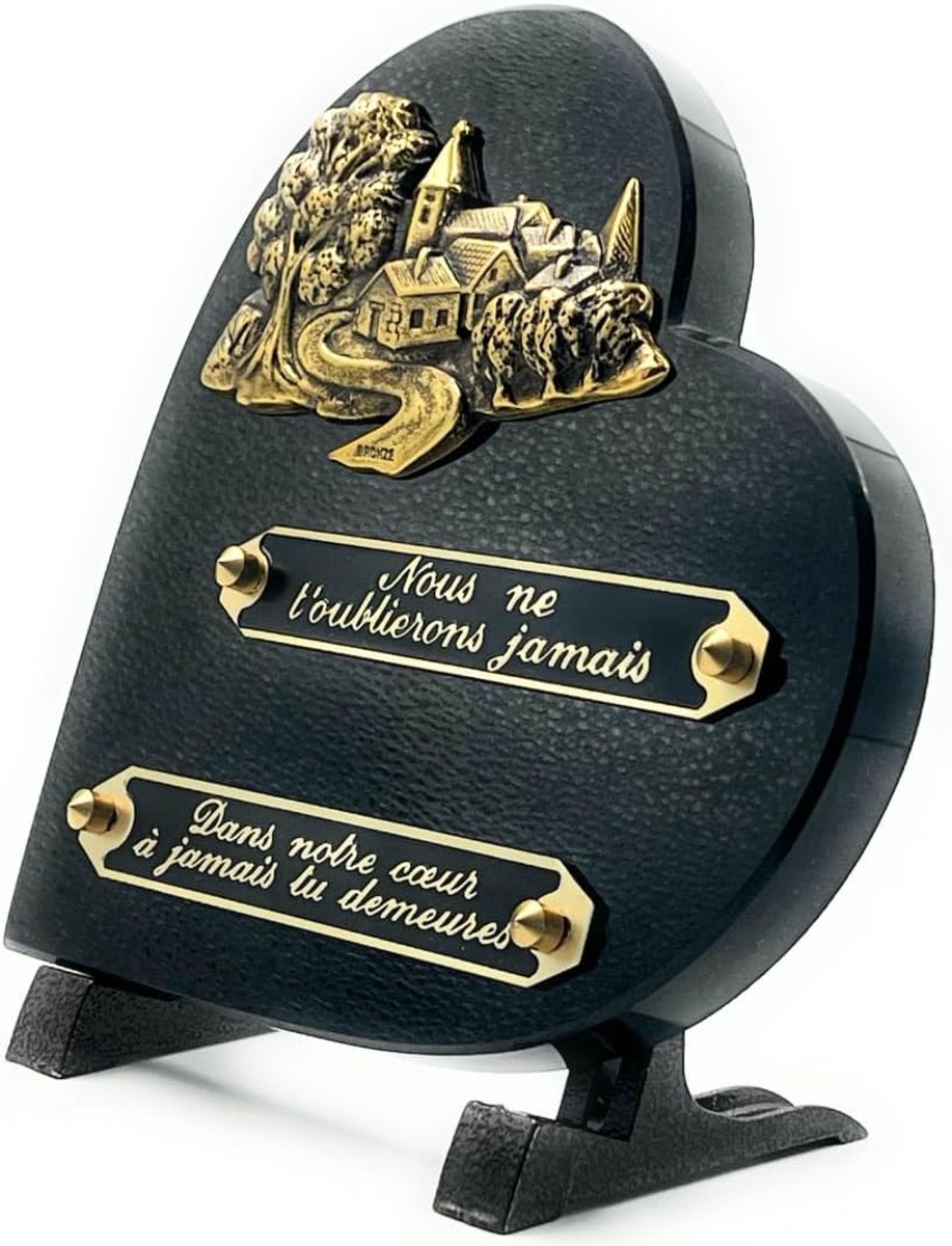 Grafplaat in hartvorm | Bord + grafsteen | Herdenkingsplaat | Granieten grafplaat | Grafdecoratie (zwart)