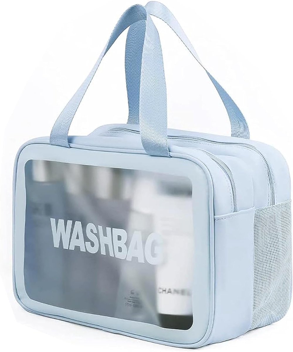 Cosmetische tas, toilettas dames, toilettas heren, droog en nat scheiden, draagbare waterdichte toilettas, make-up tas met grote capaciteit, opbergtas, blauw, Medium, Eenvoudig