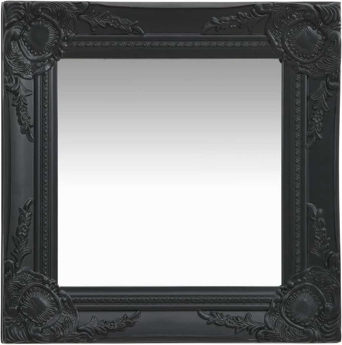 Wandspiegel, vierkant, barokstijl, achterkant, zwart houten frame, 40 x 40 cm, vintage wandspiegel, spiegel met frame, badkamerspiegel, spiegel voor woonkamer, slaapkamer