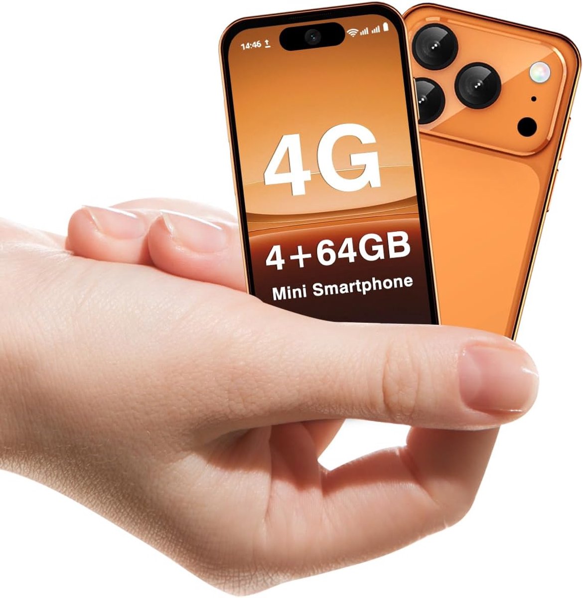 4G-ontgrendeld, 3,88 inch scherm, Android 12, 1950 mAh-batterij, telefoon voor kinderen en studenten, dual-sim, gezichtsherkenning (Oranje, 4G)