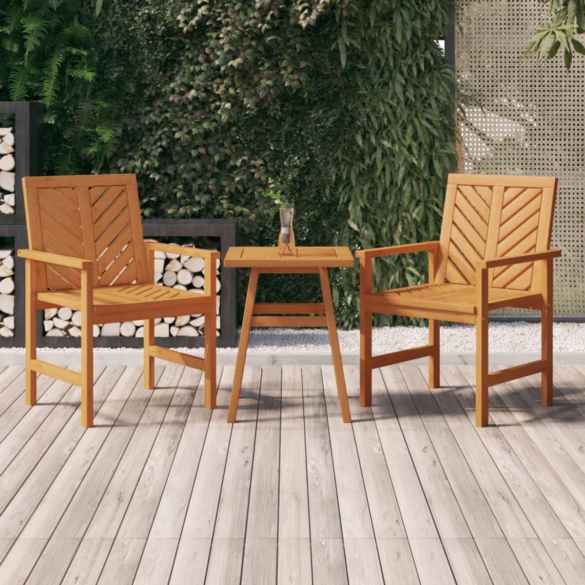 2 stuks, van massief acacia met visgraatpatroon, stabiele houten lijst en comfortabele armleuningen voor terras, duurzaam tuinmeubilair