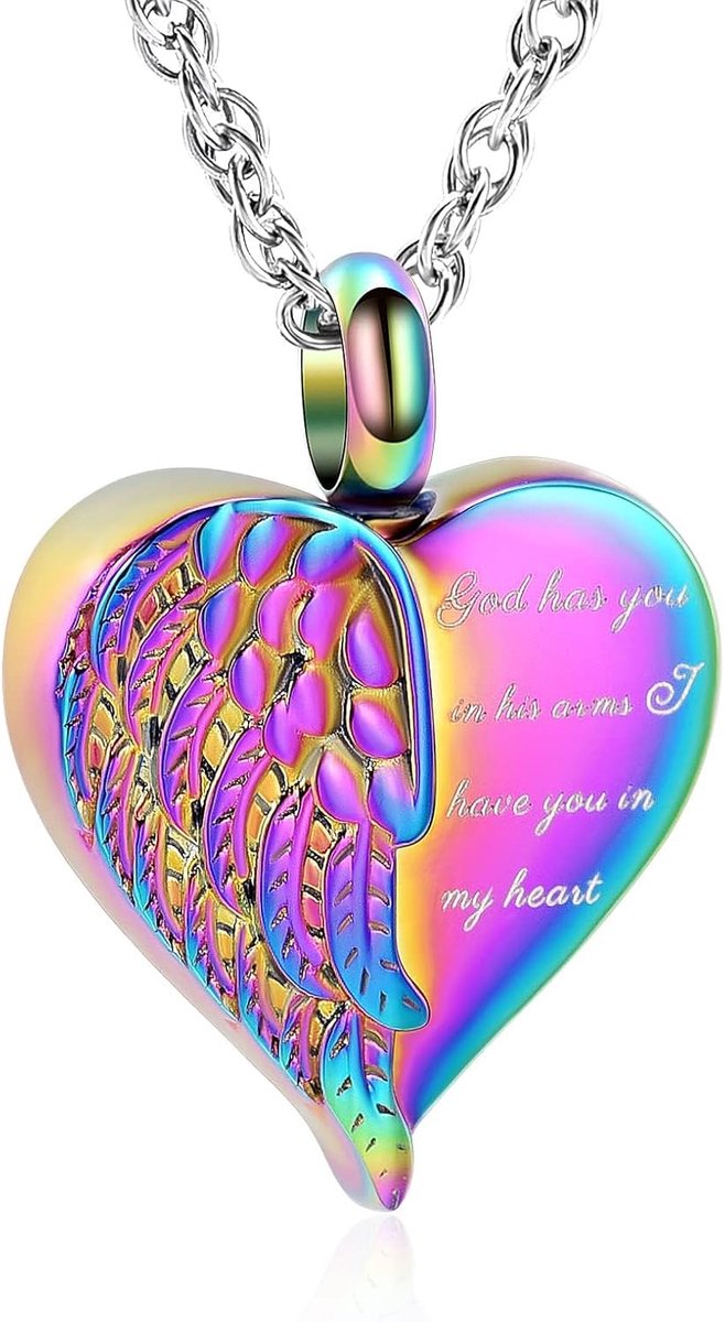 Hartvormige urn halsketting voor as, aandenken gedenken, crematie sieraden, roestvrij staal, engelenvleugels, hart urn medaillon, ashouder, gedenkteken urn sieraden voor mens/huisdier as