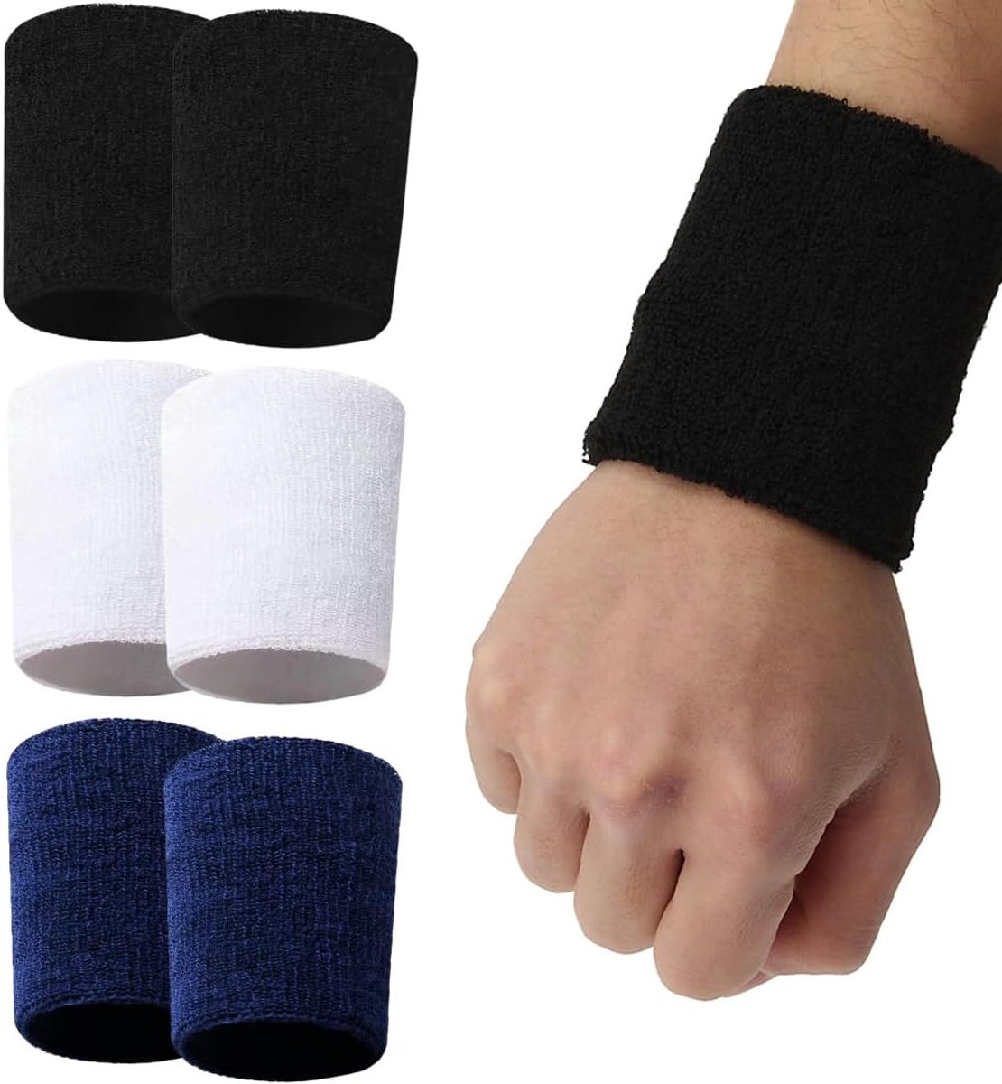 Polsbanden, katoenen zweetbanden, absorberende polsbanden, fitnessarm, zweetband, voor voetbal, basketbal, tennis, gymnastiek, golf, hardlopen