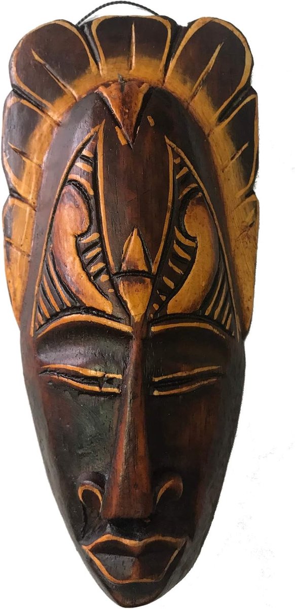 Masker beschilderd 20 cm, houten masker uit Bali, wandmasker