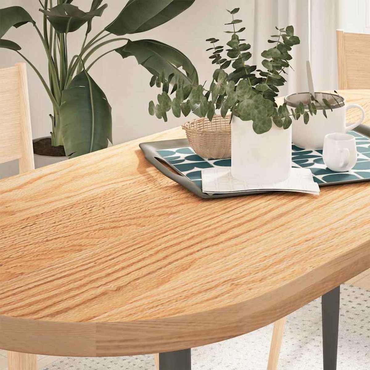 Houten tafelblad, vervangend tafelblad, vervangingsplaat voor tafel, geschikt voor café, restaurant, hotel, eetkamer, 140 x 60 x 4 cm, massief hout, eiken, ovaal