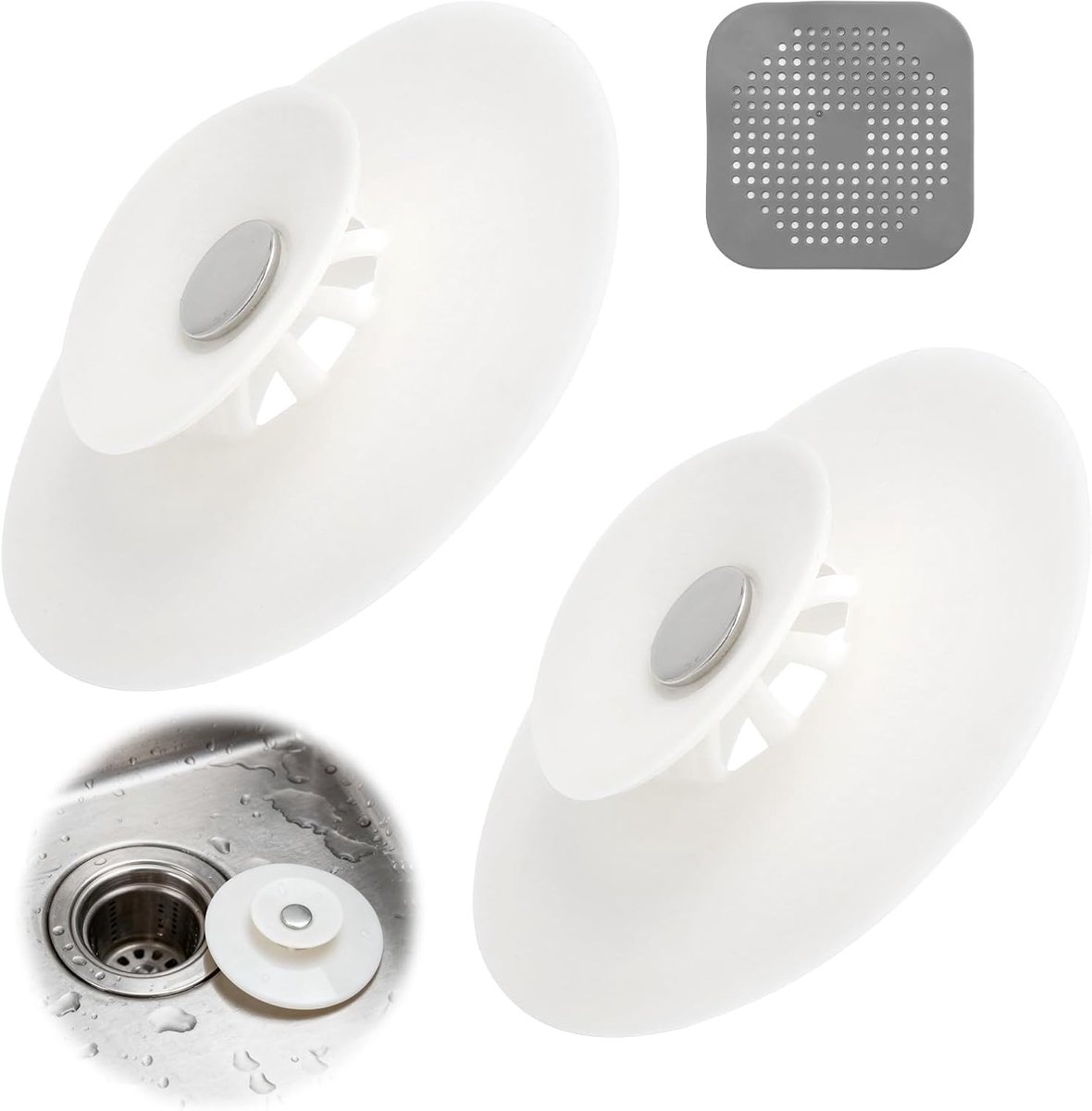 afvoerstopset, 2 x wastafelstoppen + 1 x afvoerzeef, persdesign, stop, badkuip en zeef, universele badkuipstop voor spoelbakken, badkuipen, keukenspoelbakken, wasbak