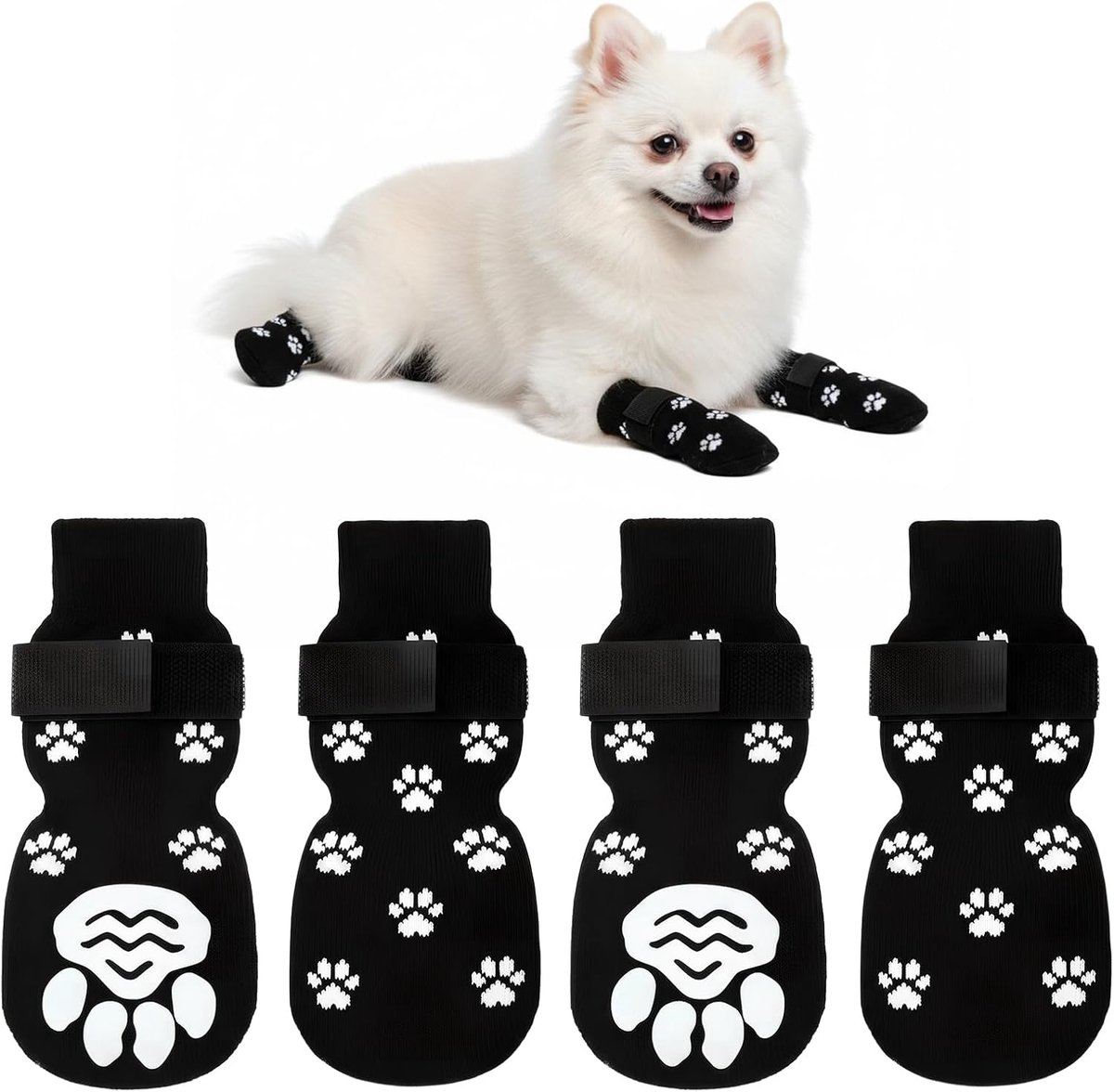 2 paar hondensokken, antislip, dubbelzijdig, hondenpantoffels voor binnen, bescherming voor hondenpoten met verstelbare klittenbandsluiting, textiel en accessoires voor honden, wondbescherming