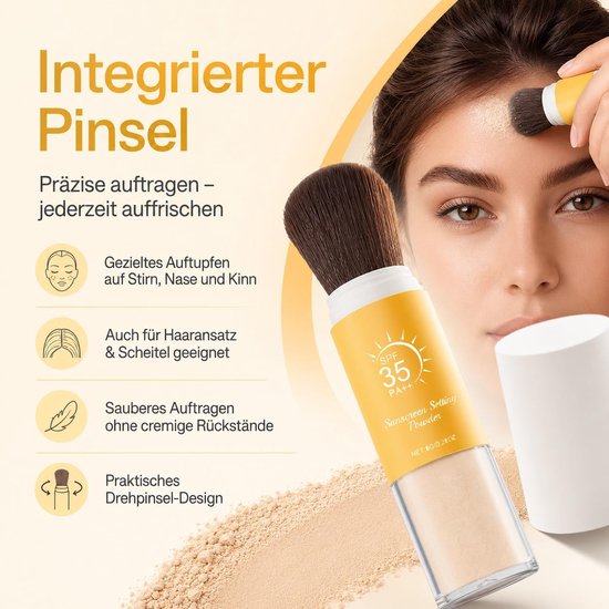 Setting Powder, mineraal zonnebrandpoeder, SPF 35 los poeder met borstel, waterdicht, langdurig, licht en mat gezicht, P-owder, los poeder voor gezicht, hoofdhuid, haar en scheiding — afbeelding 2