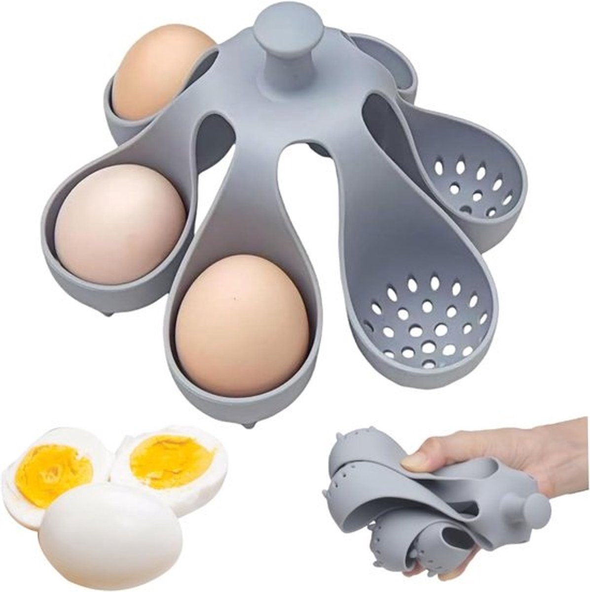 Eierkoker Houder - Siliconen Rek - Perfecte Eieren Koken - Hittebestendig Materiaal - 6 Eieren Capaciteit - Grijs