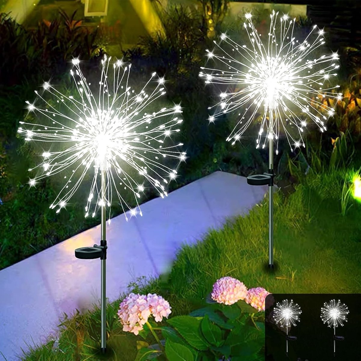 Set van 2 Zonne-energie Firework Lichten met 300 LEDs, Waterdichte Feestverlichting voor Buiten, Kerst en Bruiloften met 8 Verlichtingsmodi