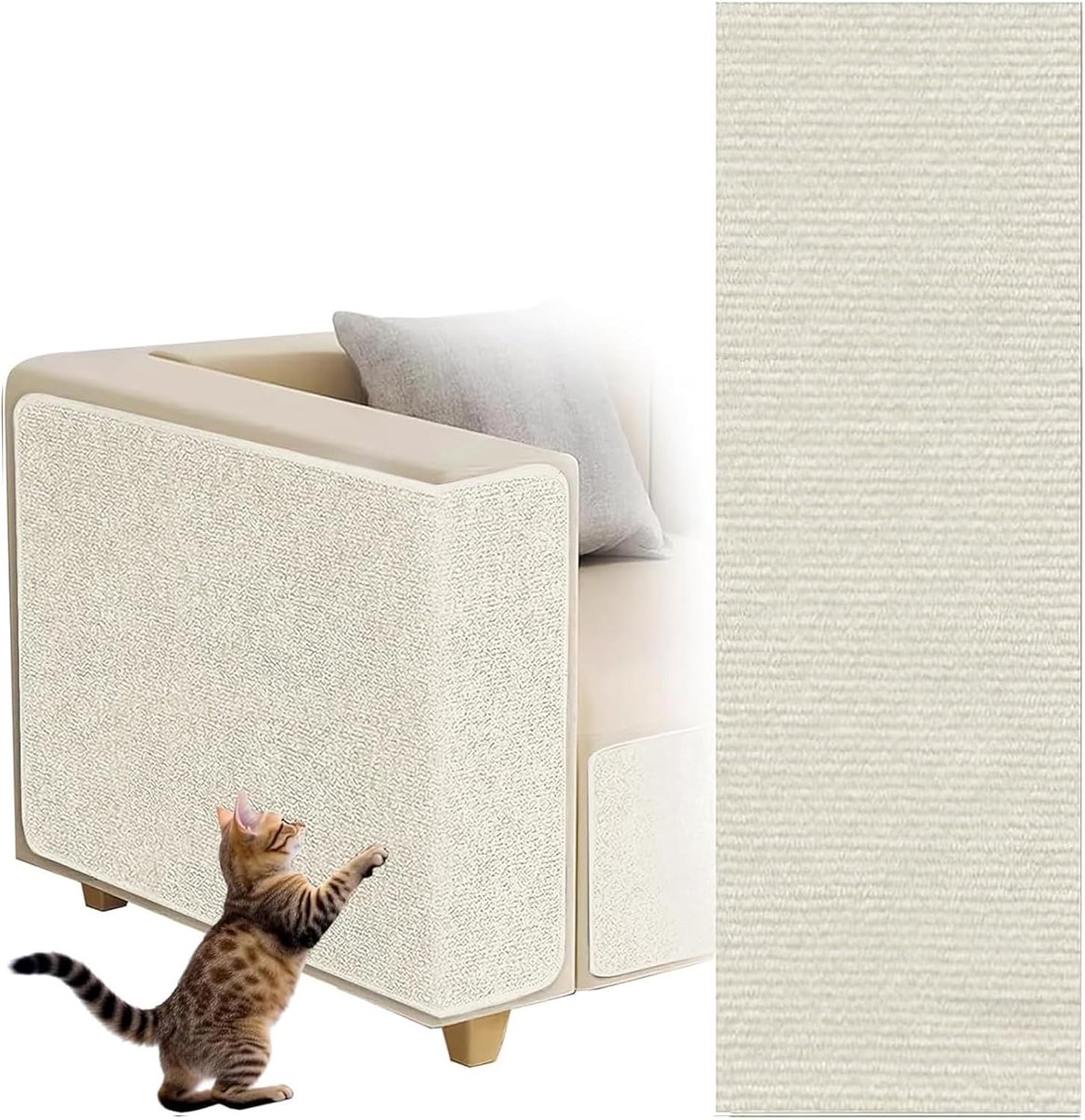 dellyy Zelfklevende krabmat voor katten, zelfklevend, op maat te snijden, doe-het-zelf krabmat voor katten, beschermt tapijten en banken (beige, 40 x 300 cm)