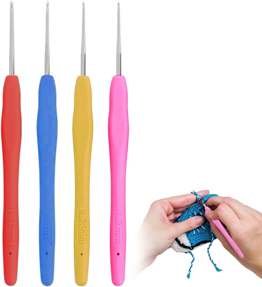 Haaknaalden heeft een comfortabele grip, geschikt voor het breien van verschillende stoffen, de maten zijn 1/1,25/1,5/1,75 mm.