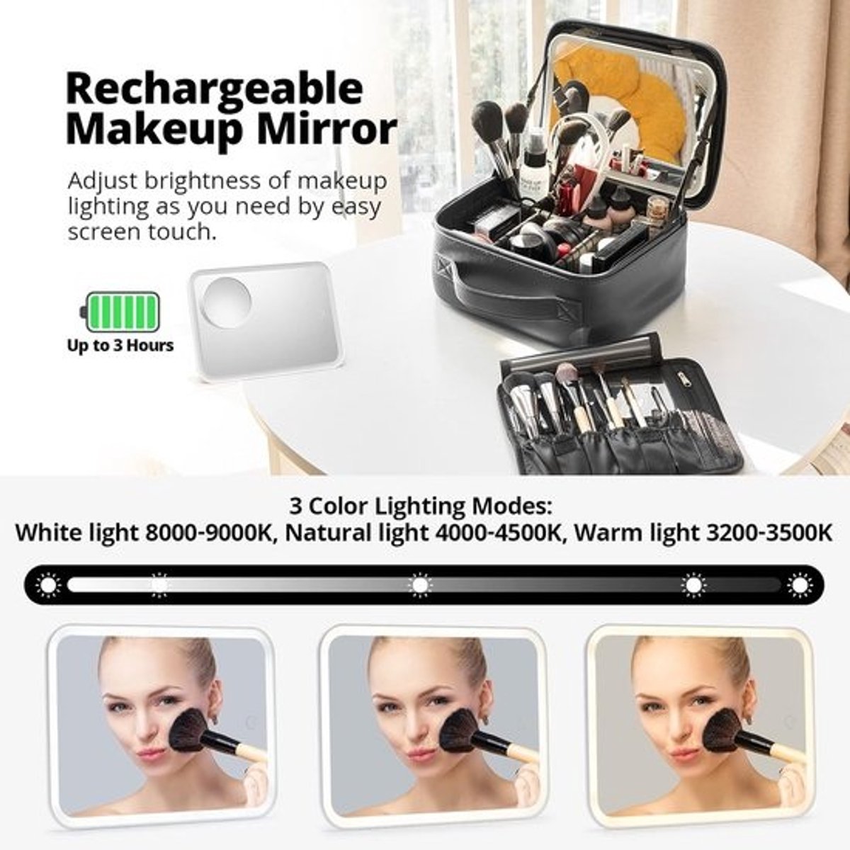 Reis Make-up Koffer met LED Spiegel en Verlichte Vergroting