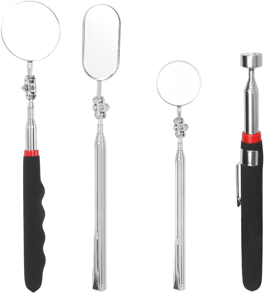 Set van 4 Telescopische Inspectiespiegels met Magnetische Stang en 360° Rotatie voor Onderhoud en Controle