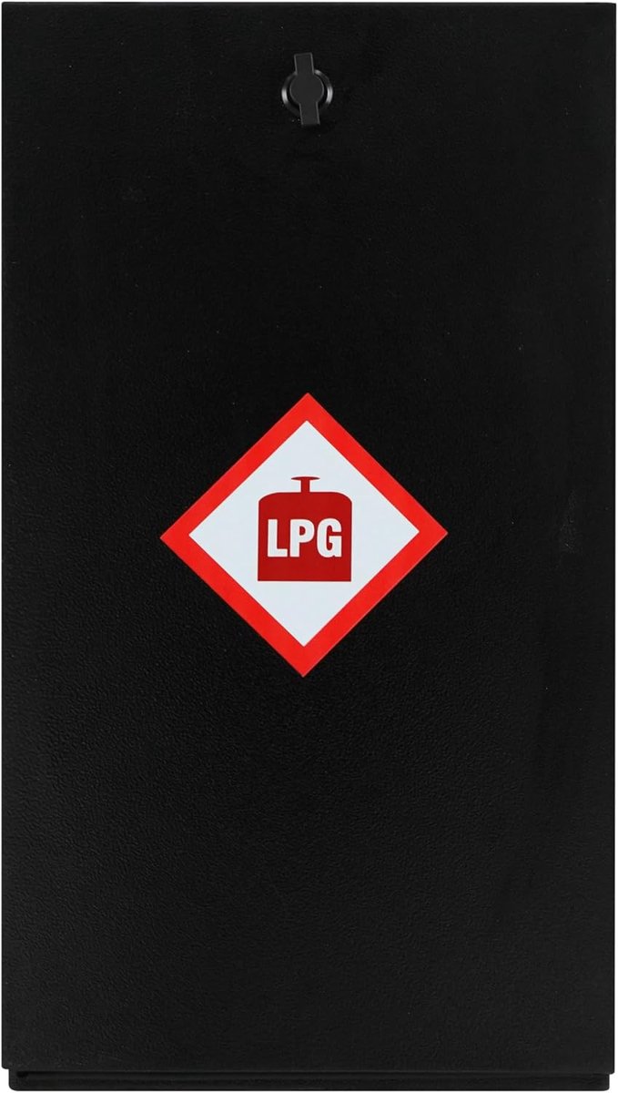 Gesloten Opslag Veilig Gepoedercoat Staal 7kg Butaan of 6kg Propaan Fles Afneembare Voorklep Draaisluiting Rubber Afdichting Antislip Mat Camper Van Motorhome Caravan 59 x 32 x 35,5cm